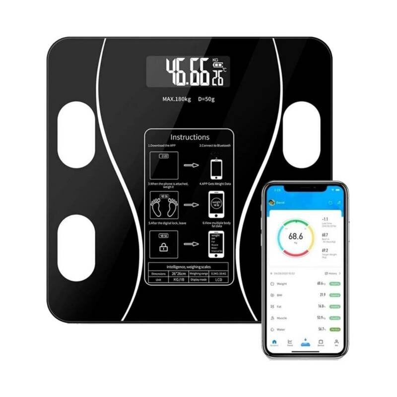 Напольные умные весы, электронные напольные весы для Xiaomi, iPhone, Android, черные. Батарейки