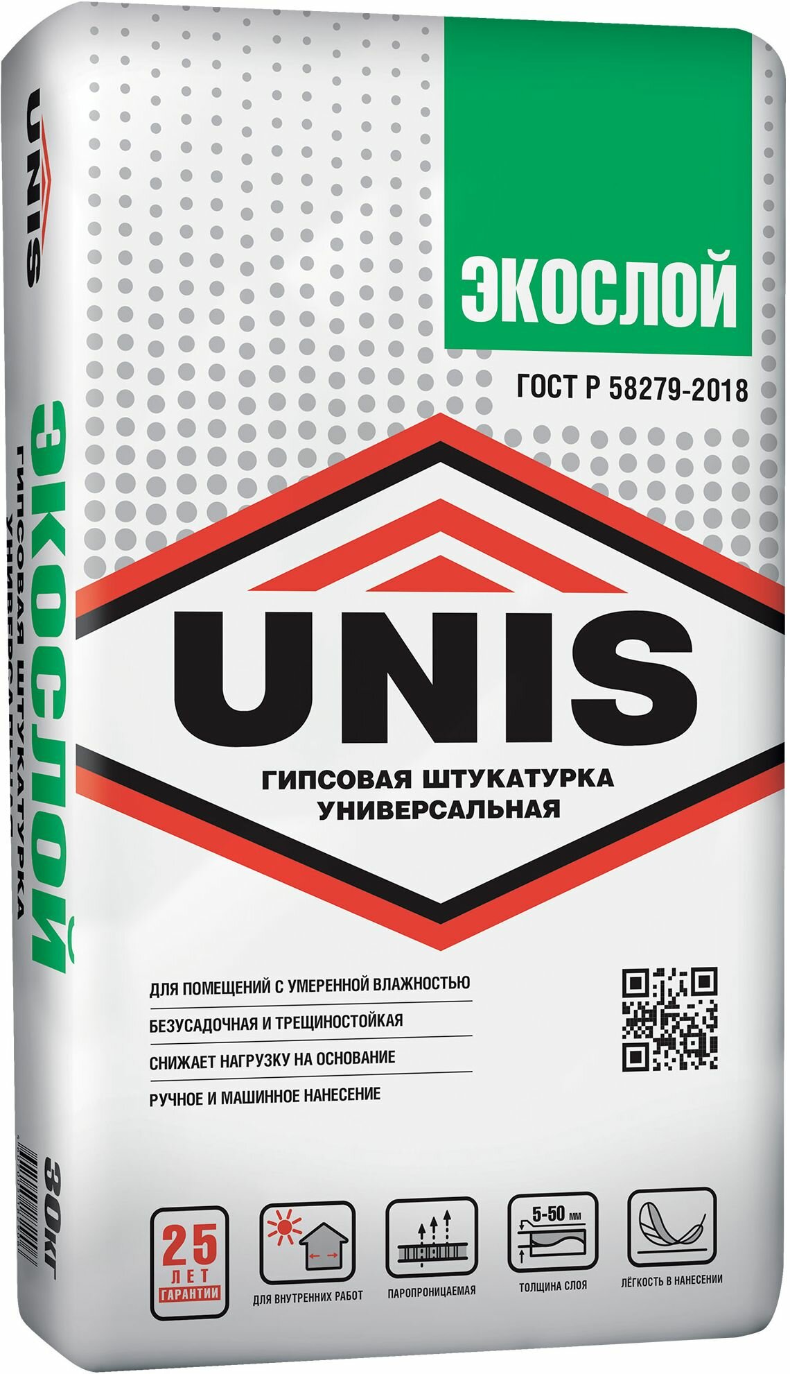 Штукатурка универсальная гипсовая UNIS Экослой белая 30 кг