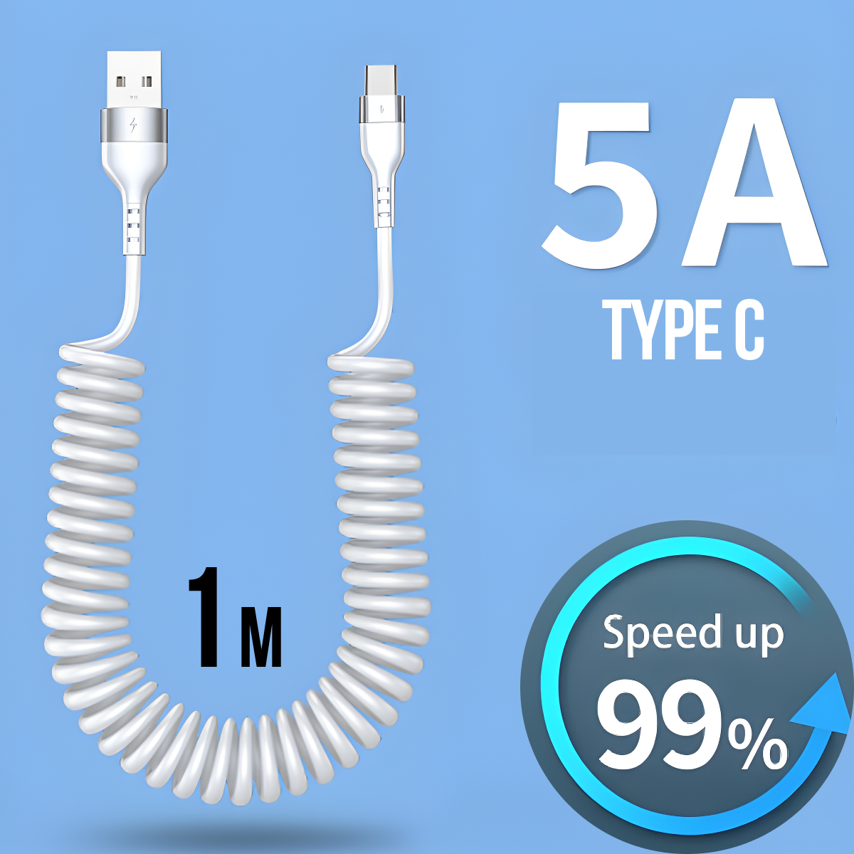 фото Автомобильный витой кабель USB - TYPE C. Зарядка для телефона в машину