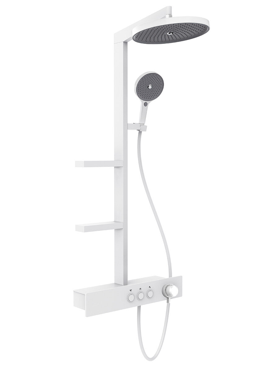 фото Душевая стойка AQUAme AQM 8005W с изливом и термостатом, белый