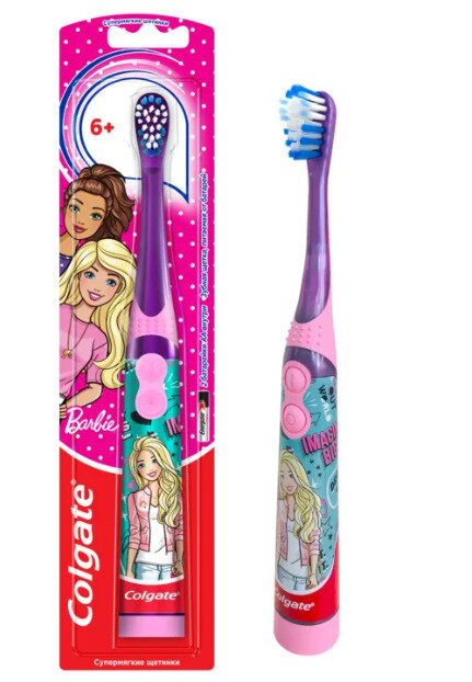 Колгейт Барби / Colgate Barbie Детская Электрическая зубная щетка с мягкими щетинками для девочек