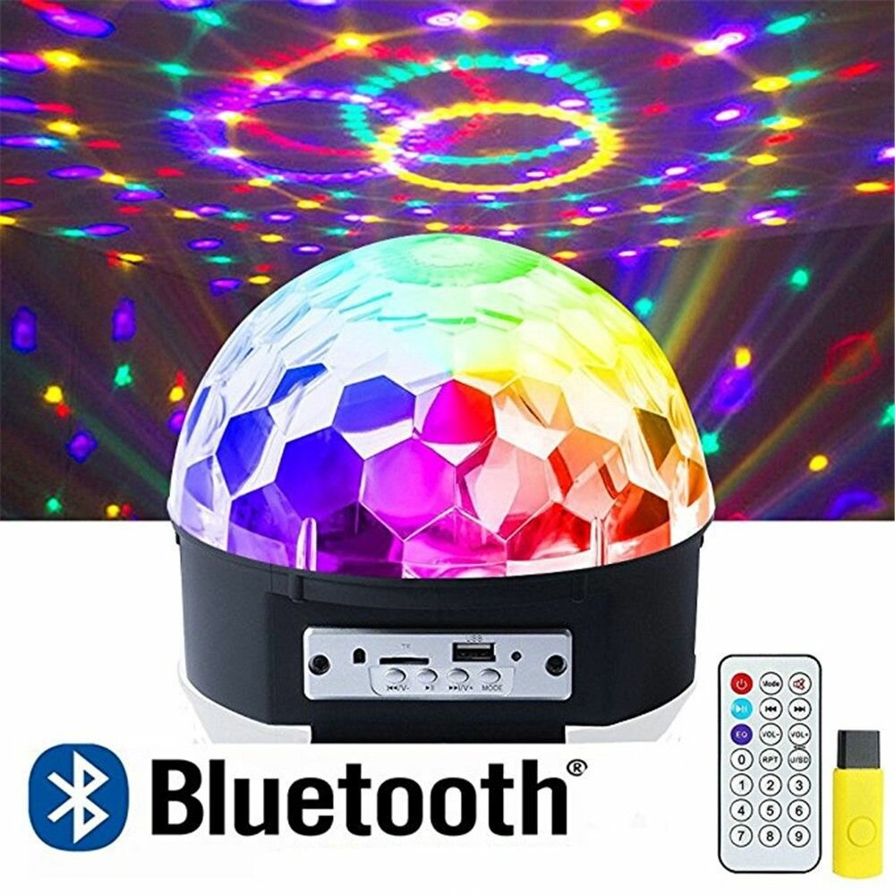 Светодиодный MP3 диско-шар Led Magic Ball Light с пультом управления, bluetooth, динамиком и флешкой / Лазерный проектор 6 цветов 3 режима блютуз