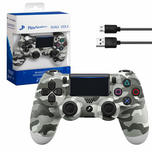 Беспроводной джойстик (геймпад) для PS4, серый камуфляж (хаки) / Bluetooth