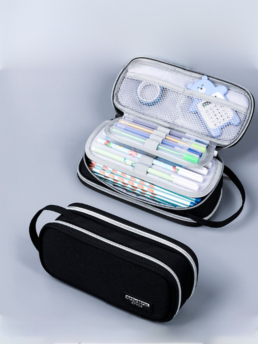 фото Школьный пенал для подростков в клетку - Эстетичный канцелярский органайзер на молнии с 6 отделениями без принадлежностей