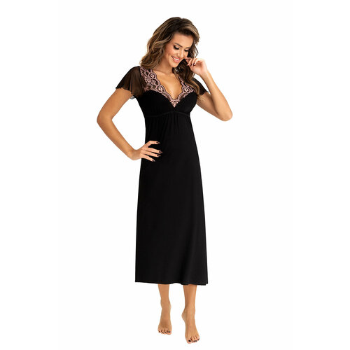 фото Сорочка donna удлиненная, короткий рукав, размер 48, черный