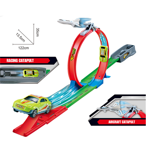 Трасса с мертвой петлей Runway 122 см набор машинки кораблики и самолетики 20 шт большое ведро