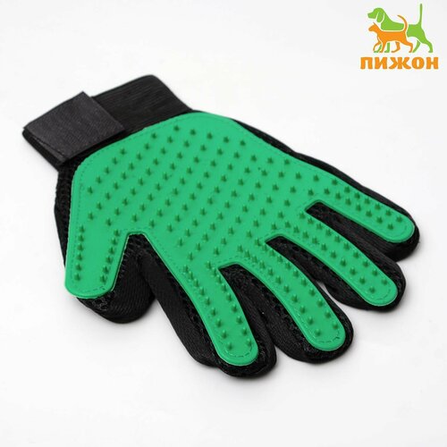 рукавица для уборки шерсти животных анти пух trixie двусторонняя Перчатка - щетка для шерсти на правую руку с удлиненными зубчиками, зелёная