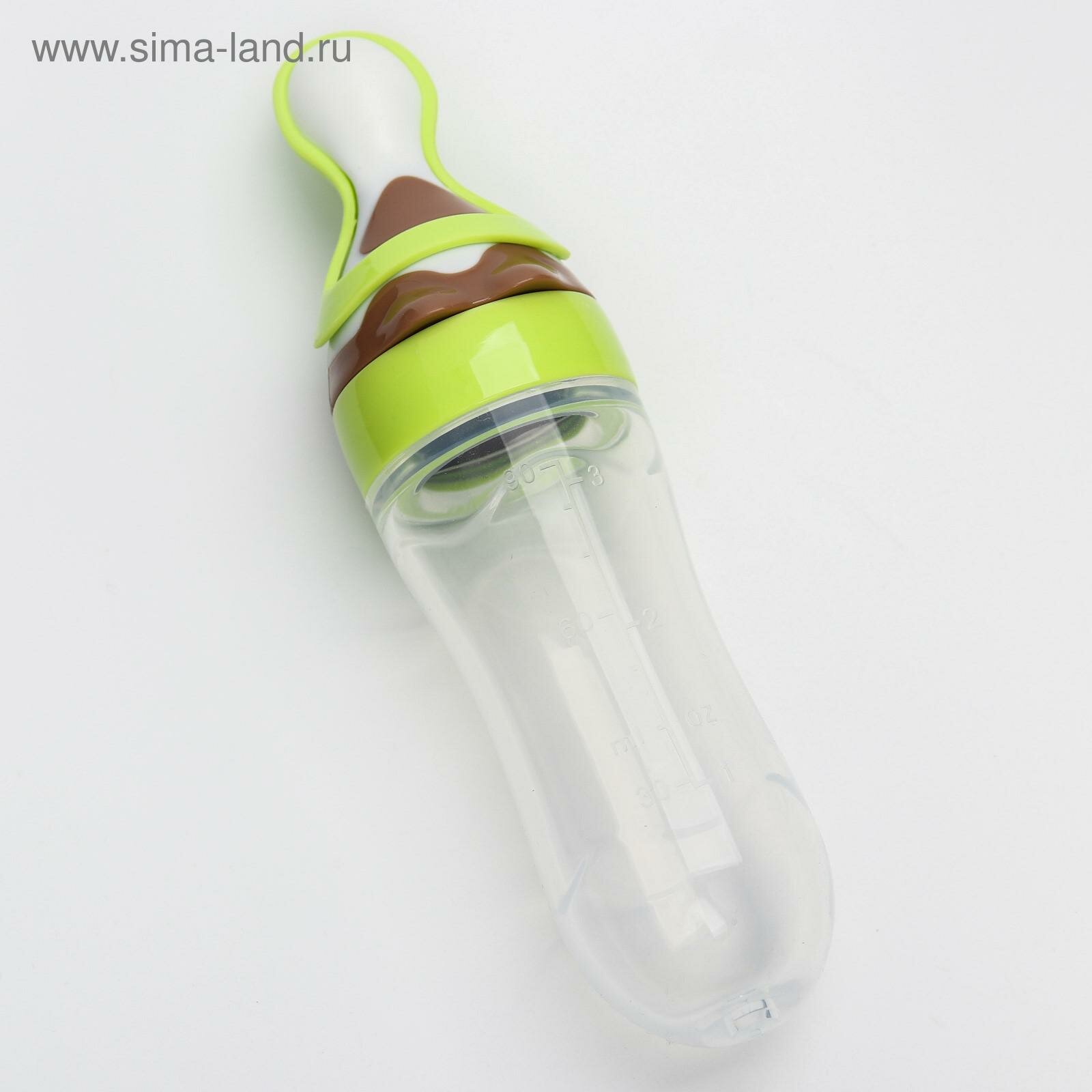 Бутылочка для кормления, силиконовая, с ложкой, от 5 мес, 90 мл, цвет зеленый