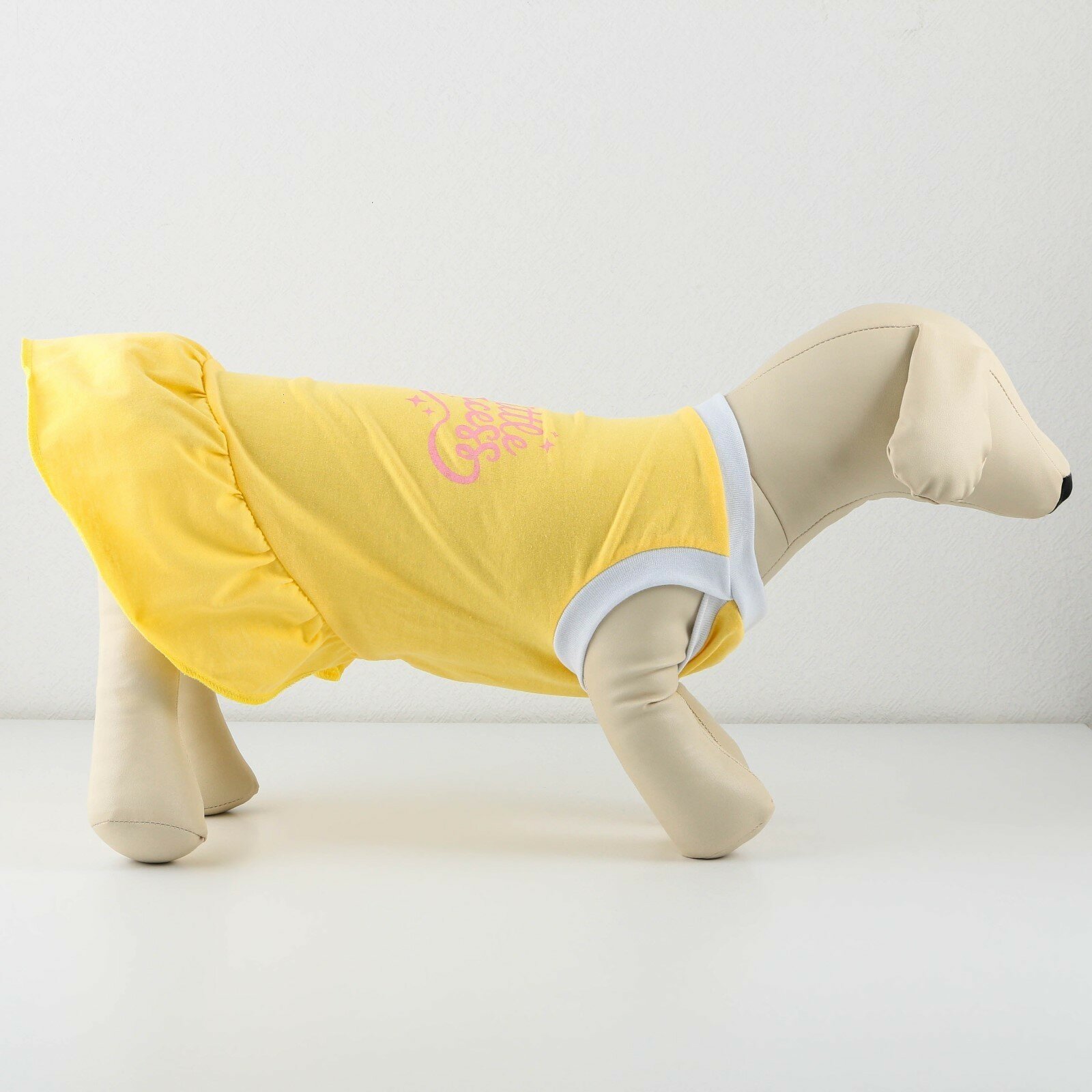 Платье для собак кулирка, L (ДС 32, ОШ 38-42, ОГ 44-48), Желтое - фотография № 3