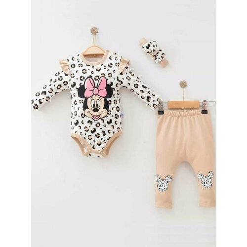фото Комплект одежды для девочек, боди и брюки и повязка, размер 6-9 мес, бежевый cosay bebe