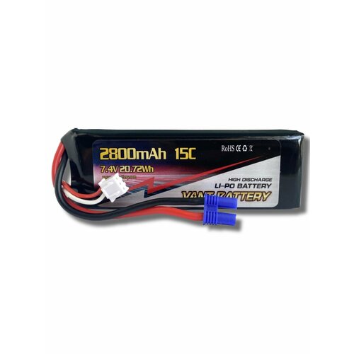 Аккумулятор Vant LiPo 7.4V 2800mAh 15C разъем EC2 аккумулятор lipo vant 11 1в 2200мач 75c мягкий корпус 3s разъём xt60