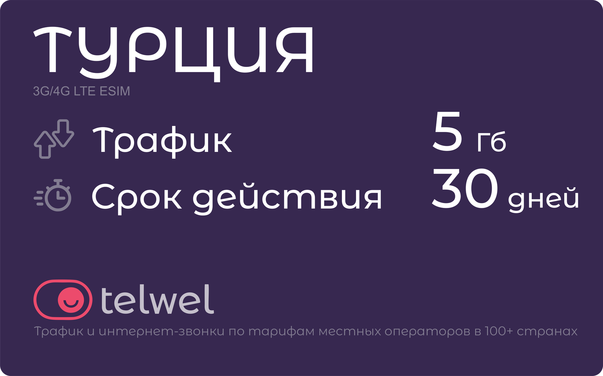 Туристический eSIM "Турция 5 Гб/30 дней". Пакет "Трафик и мессенджеры"