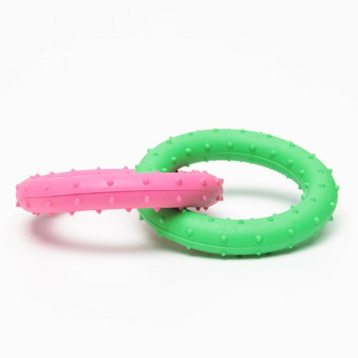Игрушка жевательная суперпрочная "Два кольца", зелёная/розовая 7989639 - фотография № 2
