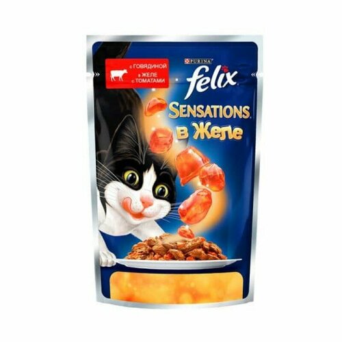 Felix Паучи Sensations кусочки в желе для кошек с говядиной и томатами (12232833123189651244963712493529) | Sensations 0,085 кг 24142 (30 шт)