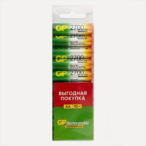 Изображение товара Аккумулятор GP HR6 NiMH 1.2V 2700mAh plastic box-10 (10шт)