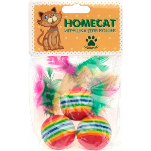 Игрушка для кошек Homecat Мяч радужный с пером 3,5 см уп. 3 шт (1 шт)