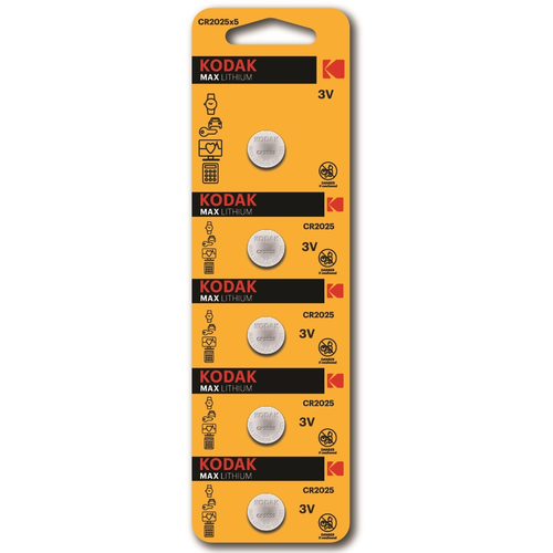 Батарейка литиевая Kodak CR2025 5шт батарейка gbat cr2025 кнопочная литиевая таблетка 2025 блистер 5шт