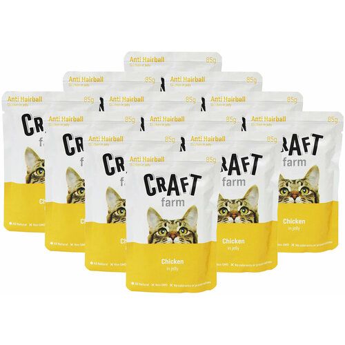 CRAFT FARM ANTI HAIRBALL для взрослых кошек для вывода шерсти с курицей в желе (85 гр х 12 шт)