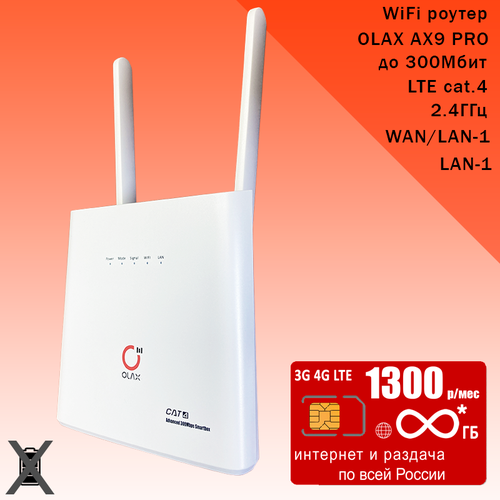 Комплект, Wi-Fi роутер OLAX AX9 PRO white, sim-карта с безлимитным** интернетом и раздачей за 1300р/мес sim карта с безлимитным интернетом за 600 руб мес