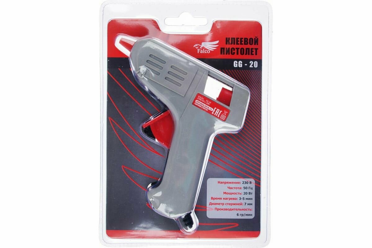 Изображение Пистолет клеевой FALCO GG-20 термопистолет для горячего термоклея в стержнях 7мм 20Вт/230В