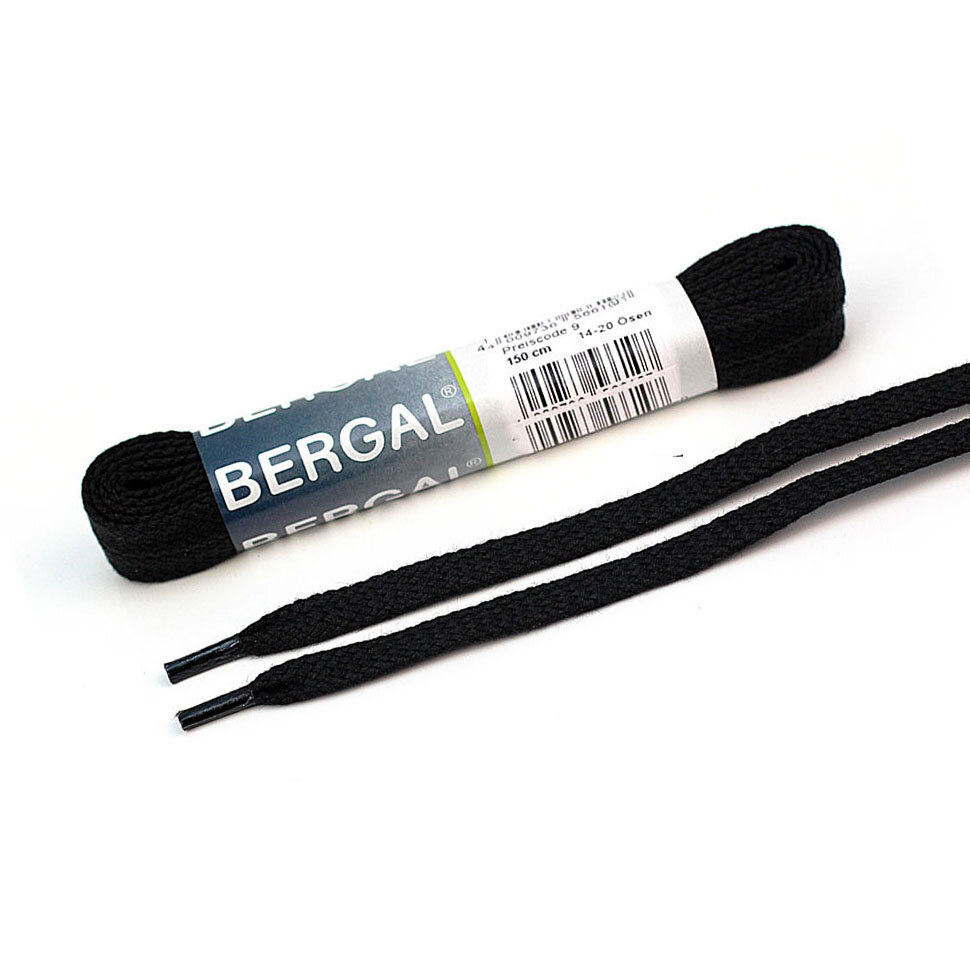 BERGAL Шнурки плоские широкие 150 см. цветные. (черный (000))