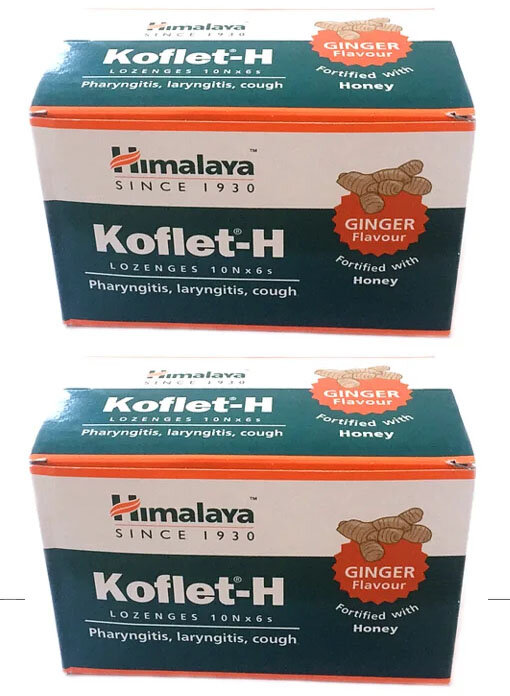 Леденцы Кофлет-Х Имбирь Хималая (Koflet-H Ginger Himalaya Herbals) от кашля, смягчают горло и бронхи, антисептик, 2х60 шт.
