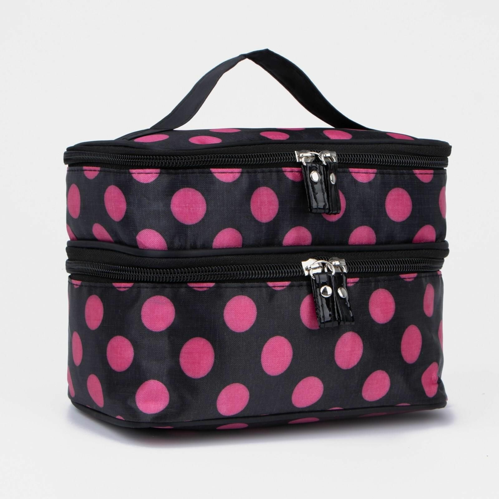 фото Косметичка на молниях, цвет чёрный/розовый