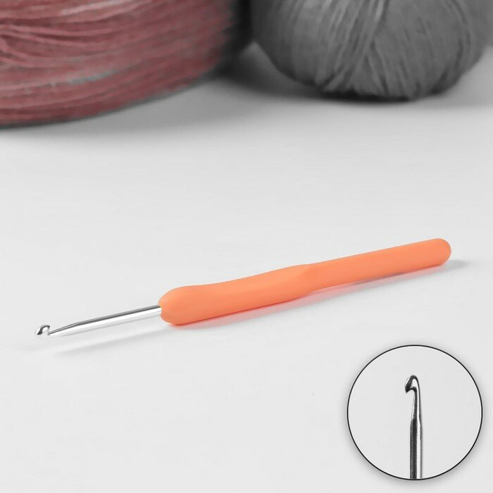 Крючок для вязания Арт Узор сталь, пластик, ручка 14 см, d 3,5 мм оранжевый