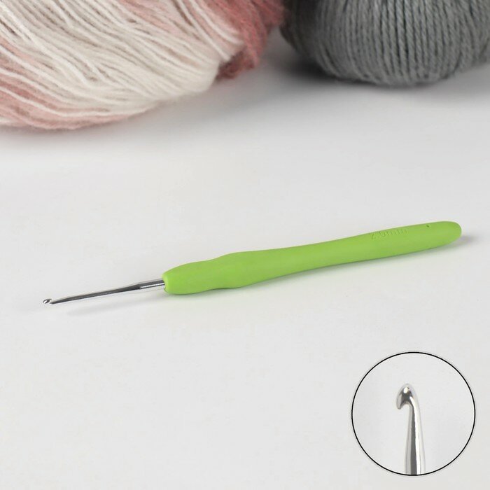 Крючок для вязания Арт Узор сталь, силикон, ручка 14 см, d 2,0 мм зеленый
