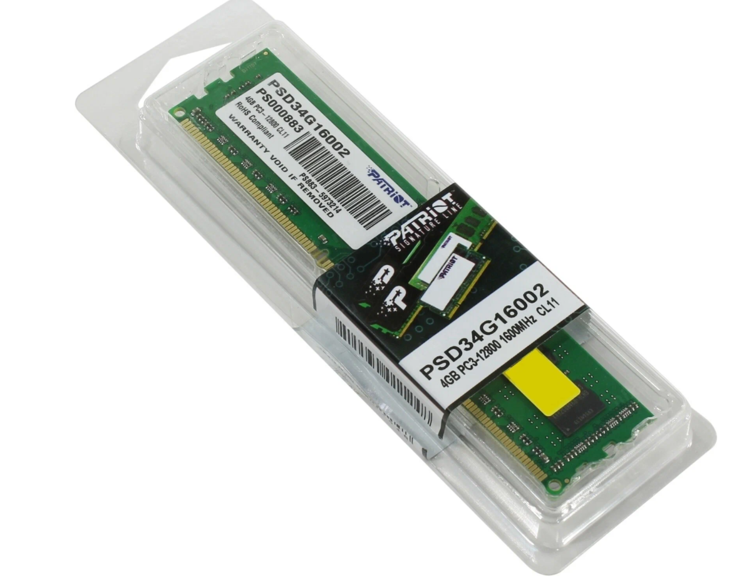 Модуль памяти PATRIOT Signature Line DDR3 Module capacity 4Гб Количество 1 1600 МГц Множитель частоты шины 11 1.5 В PSD34G16002