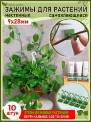 OlLena Garden / Самоклеющиеся зажимы для вьющихся растений и проводов / Набор для подвязки растений, зеленые 9х28 мм