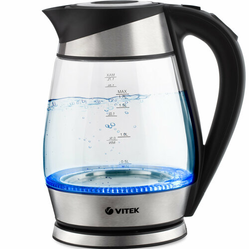 Чайник электрический 17Л 2200ВТ диск стекло 5 темп РЕЖ подсветка фильтр сталь VITEK 625200₽