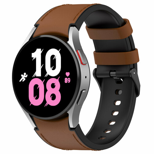 Двухцветный кожаный ремешок для Samsung Galaxy Watch, размер L, черно-коричневый, черная пряжка двухцветный силиконовый ремешок для samsung galaxy watch 3 4 5 6 черно красный