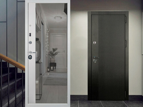 Изображение товара Входная дверь МДФ/мдф-зеркало Нуар ,860x2050мм, Черный кварц/Белый матовый. Левая.