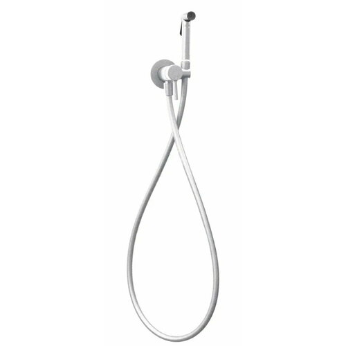 Гигиенический набор Paffoni TWEET ROUND: душ и держатель из металла, шланг металл 1200 мм, co смесителем, белый матовый. ZDUP110BO