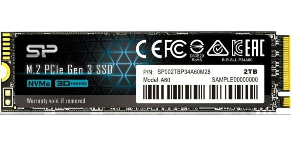 Твердотельный диск 2TB Silicon Power P34A60, M.2 2280, PCI-E 3x4 [R/W - 2200/1600 MB/s] SP002TBP34A60M28