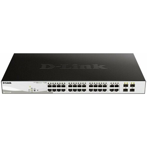 Коммутатор D-Link DGS-1210-28P/FL1A настраиваемый d link proj managed l3 stackable switch 24x1000base t poe 2x10gbase t 4x10gbase x sfp poe budget 370w 740w with dps 700 surge 6kv cli 1000bas