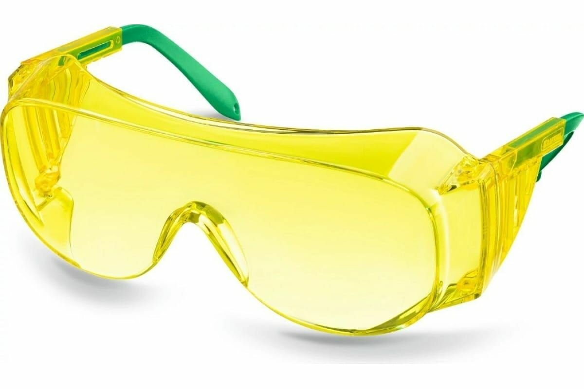Защитные очки KRAFTOOL ULTRA открытого типа жёлтые линза увеличенного размера устойчивая к царапинам и запотеванию