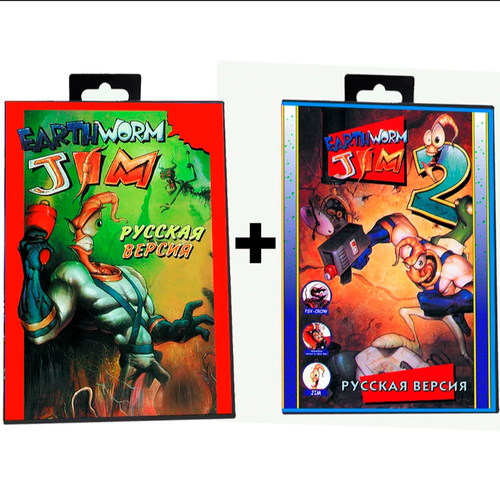 Картридж Earthworm Jim + Earthworm Jim 2 Для приставки Sega Genesis , 16 bit MD