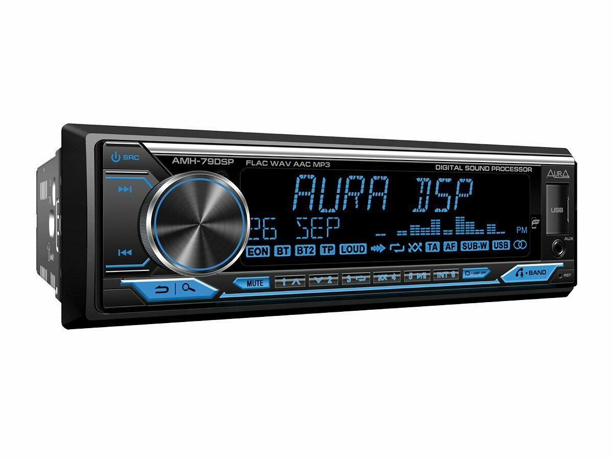 Автомагнитола 1DIN. AURA AMH-79DSP /мультицвет/процессор/USB/FM/Bluetooth