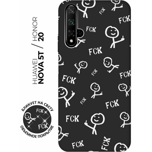 Матовый чехол Fck Pattern W для Honor 20 / Huawei Nova 5T / Хонор 20 / Хуавей Нова 5Т с 3D эффектом черный матовый чехол fck pattern w для honor 20 huawei nova 5t хонор 20 хуавей нова 5т с 3d эффектом черный