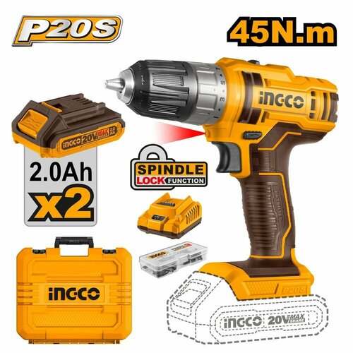 Дрель аккуммуляторная CDLI200528 Li 20В 2х20Ач 45Нм ЗУ кейс INGCO INDUSTRIAL 780000₽