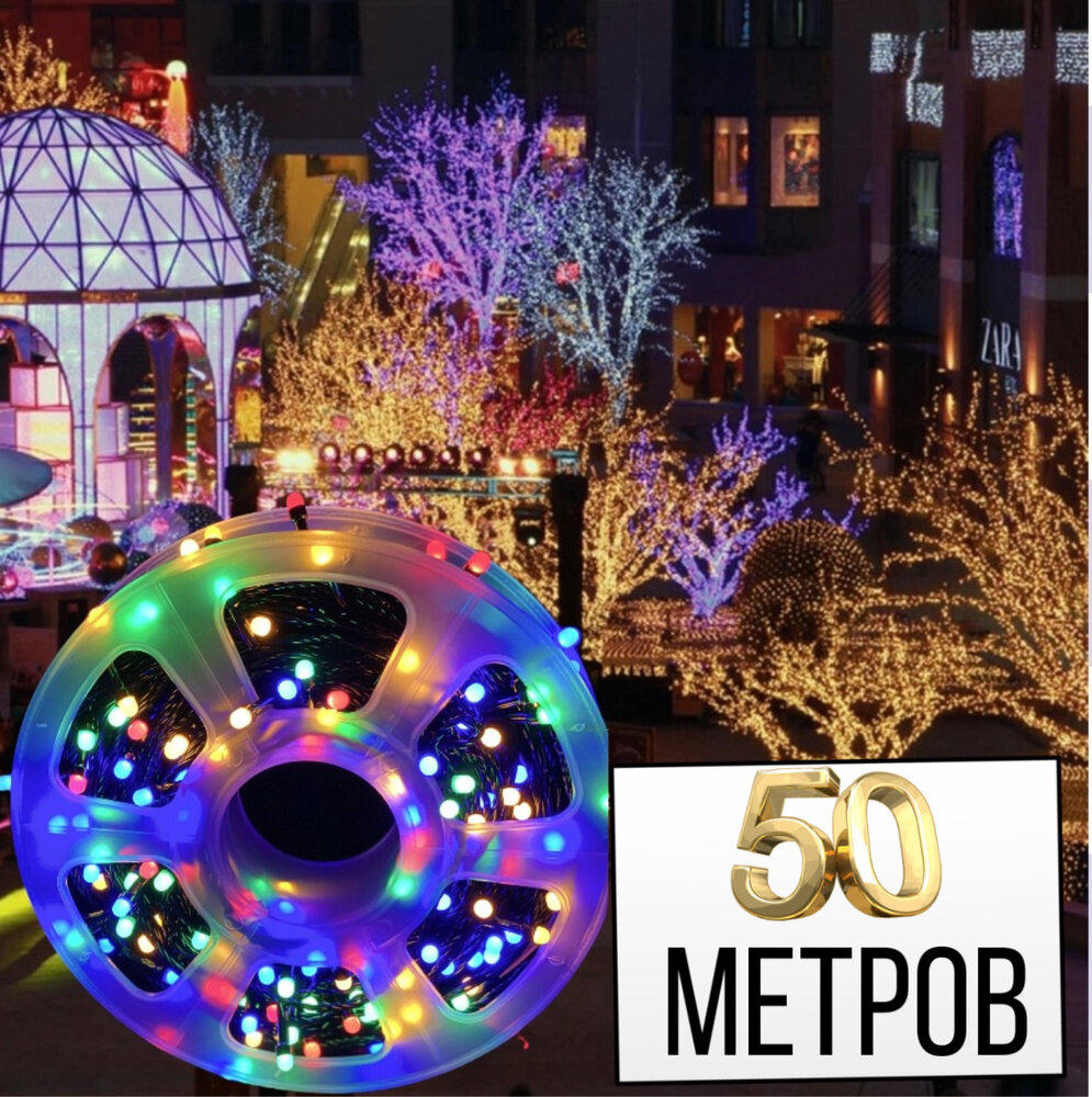 фото Новогодняя гирлянда "шишки" 50м разноцветная с пультом управления