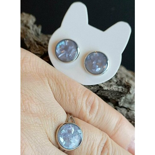 фото Комплект бижутерии кольцо и серьги .с кусочками перламутра.украшения из эпоксидной смолы.радужная бижутерия: кольцо, серьги, перламутр, эпоксидная смола, размер кольца 17.5, серый, розовый нет бренда