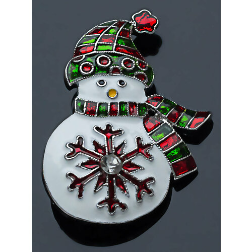 фото Брошь брошь снеговик со снежинкой, стразы, белый petro-jewelry