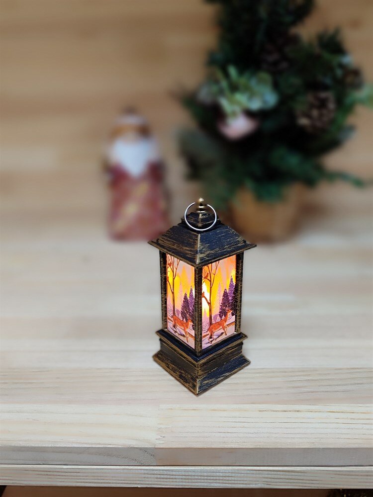 Новогодний фонарик со свечой, подсветкой | Игрушка-светильник на елку "Олень", 13х5 см