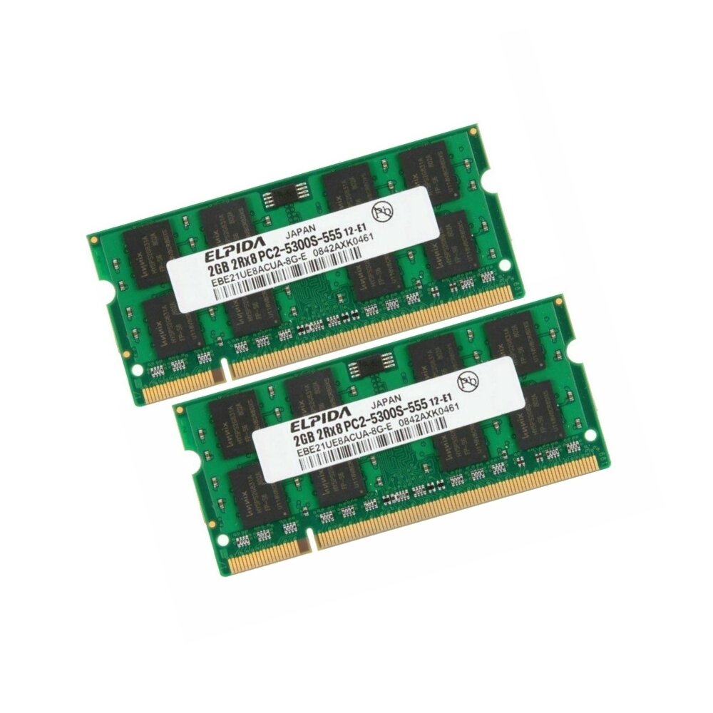 ОЗУ So-Dimm 4Gb PC2-5300, DDR2-667 Elpida EBE21UE8AFSA-8G-E (Kit 2x2Gb)