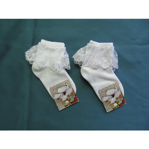 Носки РОЗА Комплект нарядных носочков для девочки с рюшами, 2 пары, 2 пары, размер 1-2, белый