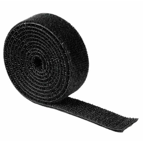 Многоразовая лента-липучка Велкро (Хомут) для стяжки и подвязки проводов (контактная лента), длина 100 см, ширина 1,5 см, нейлон, 1 шт, черный