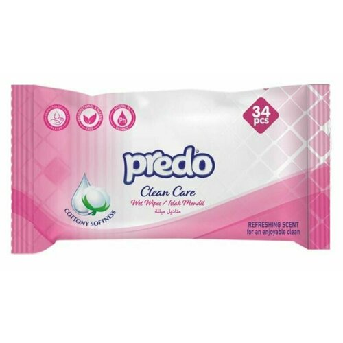 Predo Влажные салфетки Clean Care, 34 шт/уп, 1 уп